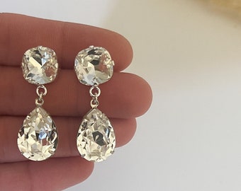 Bridal Earrings, Swarovski Crystal Earrings, Sterling Silver, Teardrop, Long, Rhinestone Earrings - CZ, Cubic Zirconia, Clear Drop- Diamond
