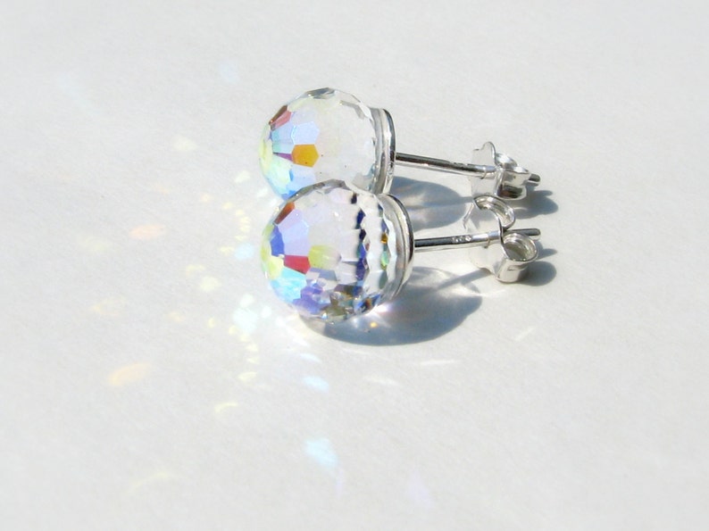 Swarovski Crystal AB Stud Earrings Rainbow Crystal Ball Etsy