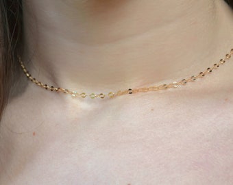 Open Confetti Adjustable Chain Necklace in Gold Filled or Sterling Silver, Dapped Stacking Chain Layering, Flat Oval Thick Delicate Chain