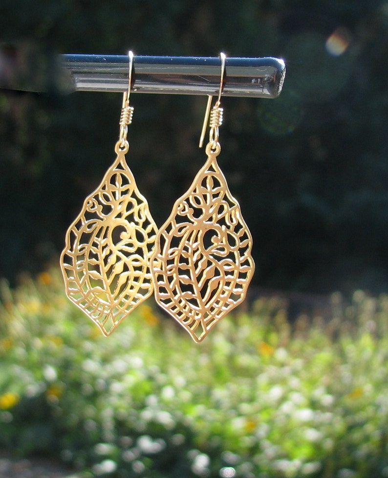 Matte Gold Moroccan Earrings 14K Gold Filigree Earring Gold Etsy
