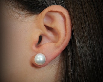 minimalist chuncky large cotton pearl stud earrings,Double beads,charm for her