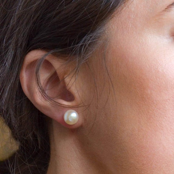 Large Real Pearl Stud Earring Gold Filled or Sterling Silver Freshwater Pearl Studs Bridal Pearl Post Earring Bridesmaids Pearl Etsy