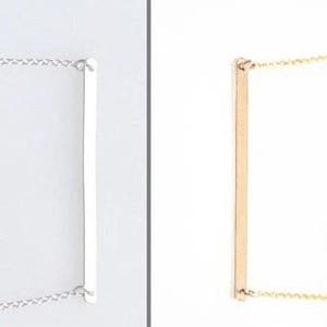 Dainty gold or silver bar necklace, minimalist everyday jewelry styling, soft natural look