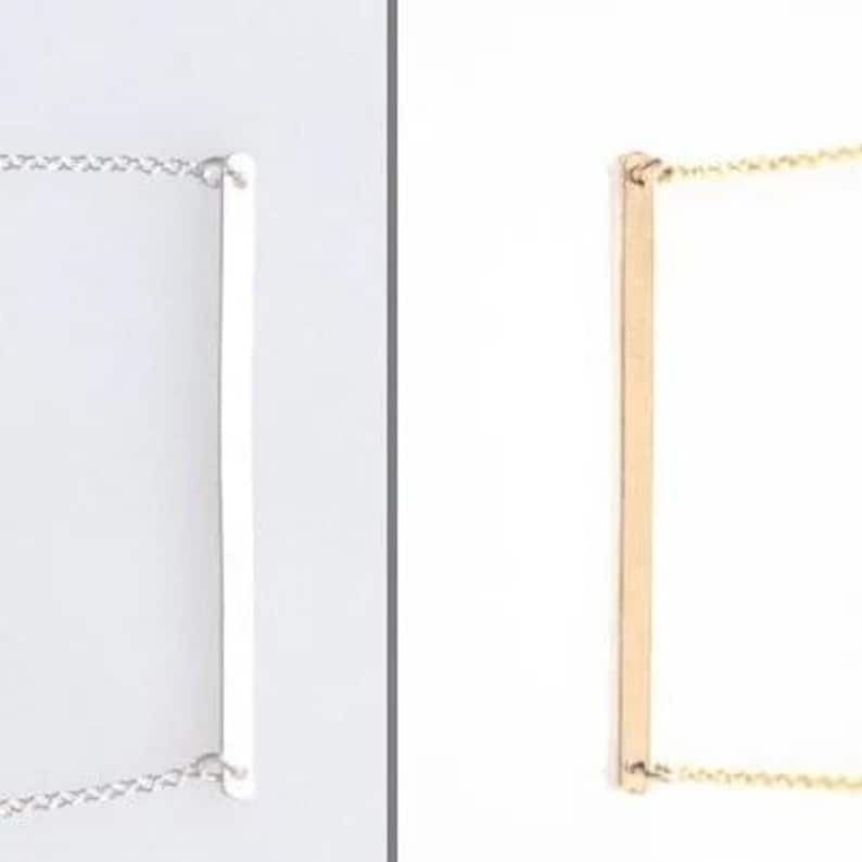 Dainty gold or silver bar necklace, minimalist everyday jewelry styling, soft natural look