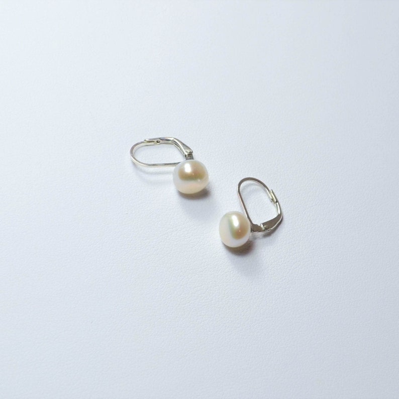 Freshwater Pearl Earrings with Latchback in Gold or Sterling Silver, Real Pearl Stud Earring, Bridal Pearl Drop Earring, Bridesmaids Gift image 5
