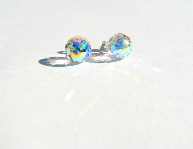 Swarovski Crystal AB Stud Earrings Rainbow Crystal Ball - Etsy