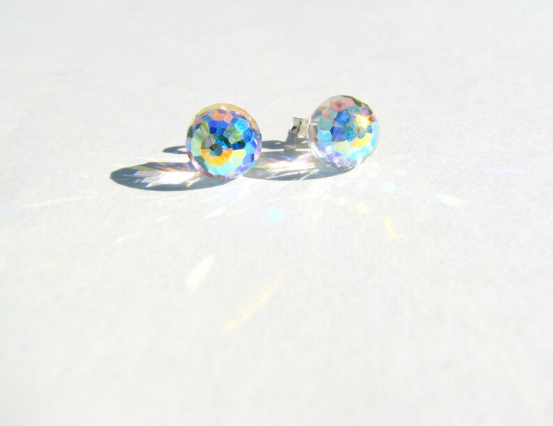 Swarovski Crystal AB Stud Earrings Rainbow Crystal Ball Etsy