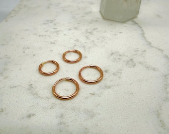 Pendientes de aro pequeños de oro rosa de 14k, aros pequeños de plata de ley o plata de ley, aros para piercing, segundo agujero.