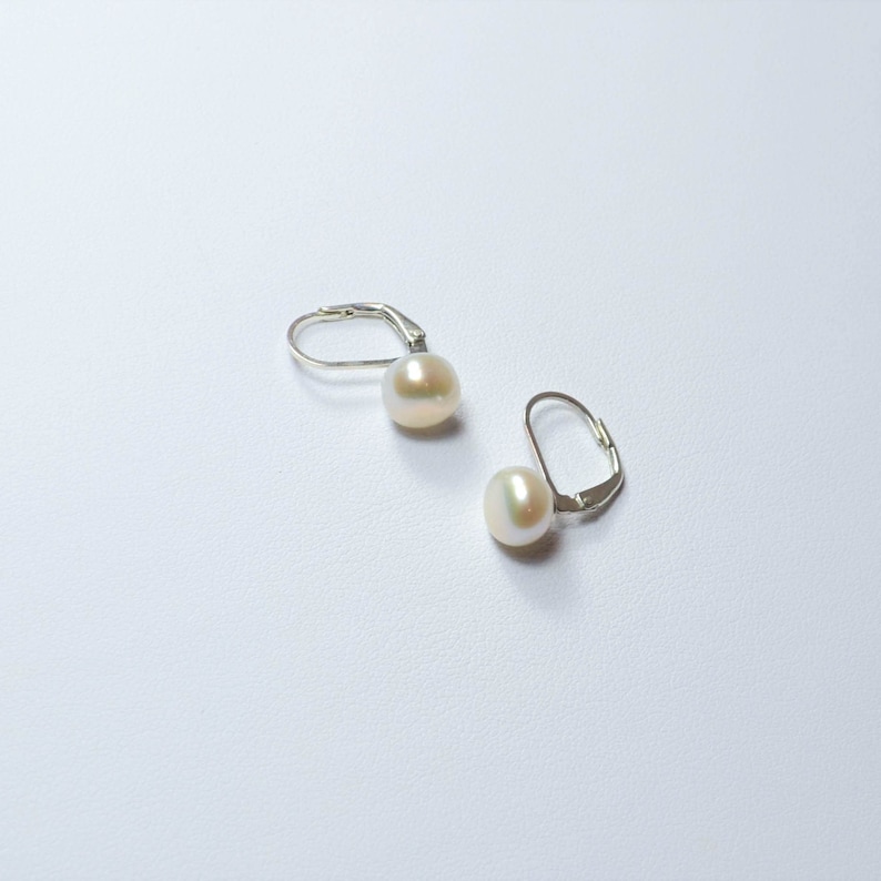 Leverback Freshwater Pearl Earrings in Sterling Silver or Gold, Real Pearl Latchback, Pearl Hook Back Earrings, Bridal Pearl Drop image 5