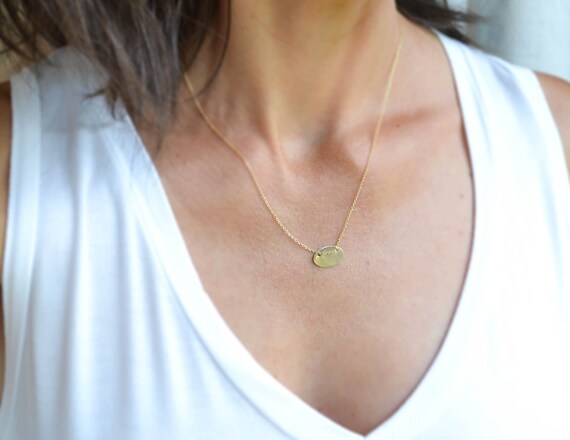 Custom Oval Initial Necklace Gold 