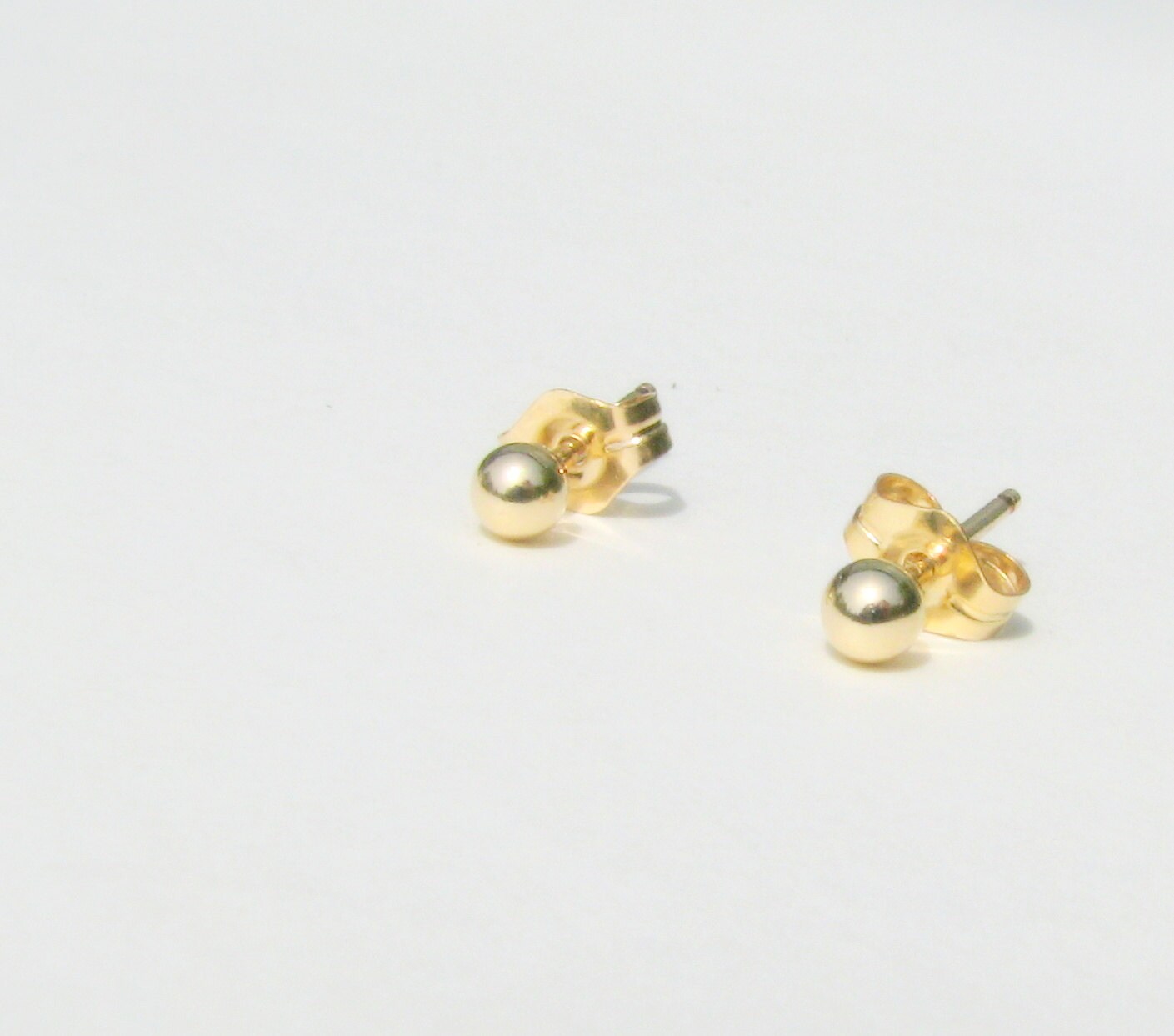 Solid Gold Delicate 14K Gold Ball Stud Earrings Second Hole - Etsy UK