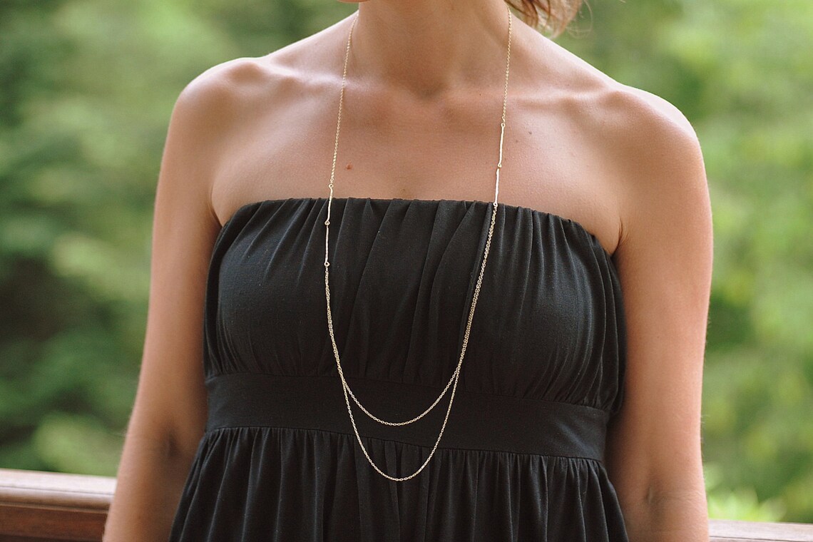 Extra Long 14K Gold Necklace Real Gold Multi Strand Necklace Etsy