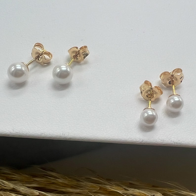 Tiny Round Pearl Stud Earrings in Gold Filled or Sterling Silver, Available in White or Ivory / Cream in 4mm or 6mm image 7