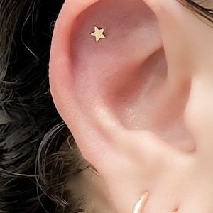 Single Star Tiny Stud, Solid Gold Star Stud Oorbellen, 3MM ~~ Small Star Post Earring, Cartlidge StarEarring, Gold Earring, Gold Stud