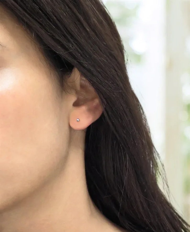 14K Gold Dot Earring Stud 2mm Ball Stud Earrings Tiny Dot Etsy