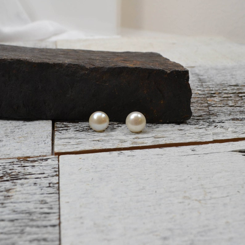 Large Real Pearl Stud Earring Gold Filled or Sterling Silver, Freshwater Pearl Studs, Bridal Pearl Post Earring, Bridesmaids Pearl image 3