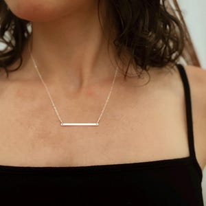 Dainty sterling silver bar necklace simple modern jewelry, minimalist silver layering necklace for clean aesthetic style