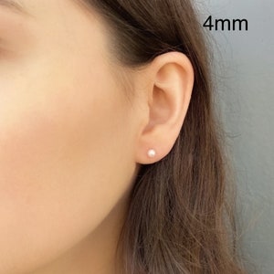 Tiny Round Pearl Stud Earrings in Gold Filled or Sterling Silver, Available in White or Ivory / Cream in 4mm or 6mm image 2