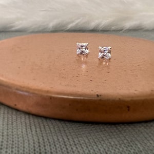 Princess Cut Diamond Stud CZ Large Diamond Earrings Sterling - Etsy