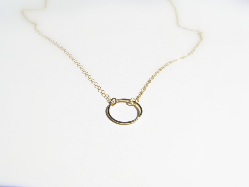 14K Gold Circle Necklace Gold Karma Necklace Hammered Gold Etsy
