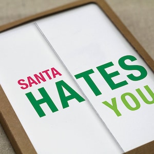 Boxed Set - Santa Hates You Fold-out Cards - 5 cards - Funny Christmas / Holiday Card