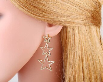 3Pairs,2022 Fashion Shining Starfish Drop Earings Paved CZ Cubic Zirconia Long Bridal Earings For Ladies Party Jewelry