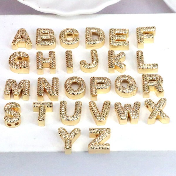 10Pcs 18K Gold 26 Letters Pendant Charm Accessories ,New Copper Zircon A-Z  Initials Personalized Necklace Pendant Jewelry