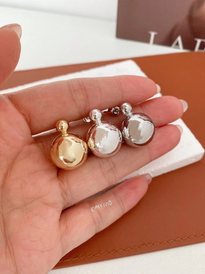 14K Genuine Gold Round Ball Stud Earrings Set (3 Pairs) in 3MM, 4MM, and 5MM Sizes