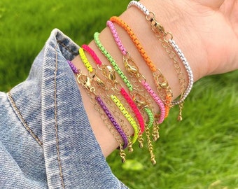 10Pcs 2022 Fashion Box Chain Bracelets Enamel Bracelet Jewelry Colorful Link Chain Bracelet for woman girl charm