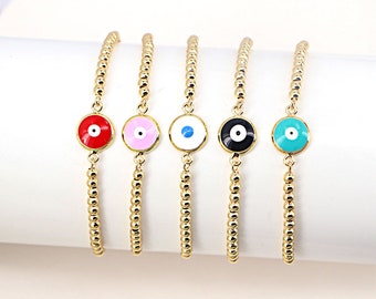 10Pcs Latest design fashion high quality gold plated Mixed Colors enamel adjustable eye bracelet