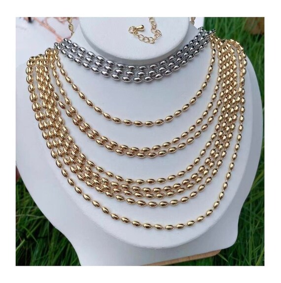 10pcs Sparkly Gold Silver Color Bead Chain Choker Necklace Gift Copper Oval Bead Chain Necklaces