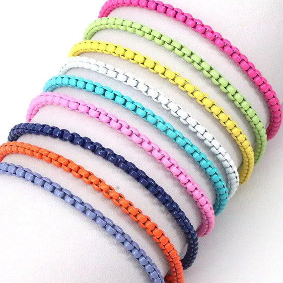 10pcs,newest Fashion Box Chain Bracelets Enamel Bracelet Jewelry Colorful  Link Chain Bracelet for Woman Girl 