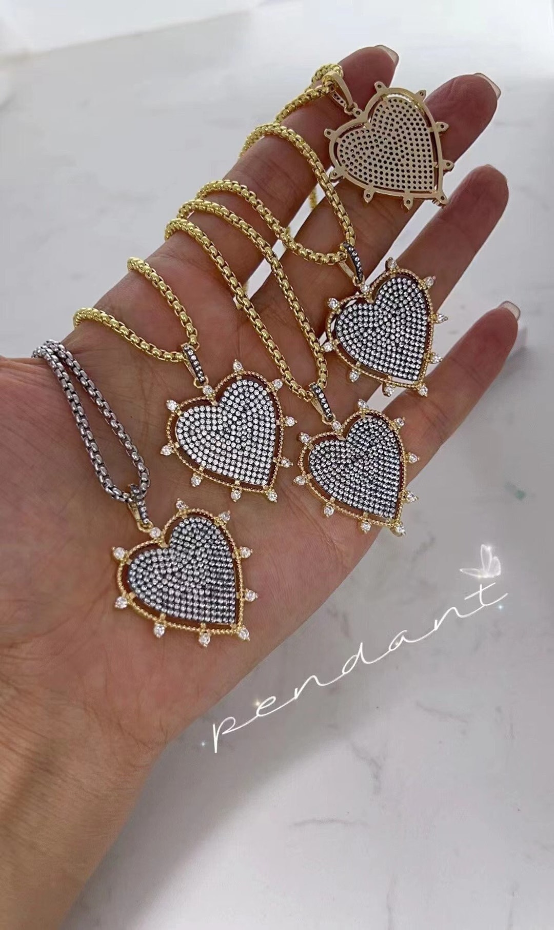 5pcs Luxury Zircon Heart Pendant Necklace Women Engagement Wedding
