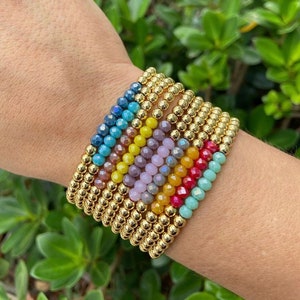 10Pcs High quality colorful faceted bead bracelet, gold filled copper beads bracelet Gift for women girl
