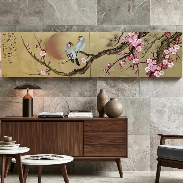 Sakura Wall Art J248 Japanese Cherry Blossom and Sun - Acrylic Canvas by Ksavera