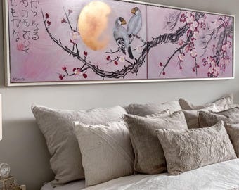 Sakura Wall Art J325 Rose Silver Diptych Hand-Painted Canvas Set Painting by Ksavera
