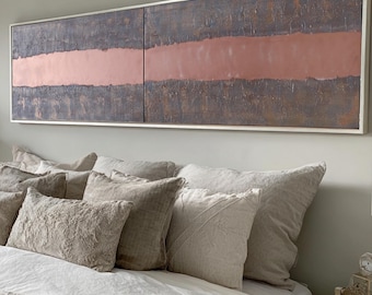 Abstract Wall Art A339 Copper Stripe Rusty Texture - Set of Two Canvases by Ksavera