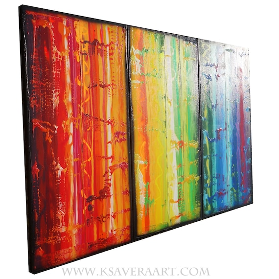 black tryptych Rainbow Abstract Paintings A618 colorful art for Lounge, Office, Sleeping room or above sofa by Ksavera