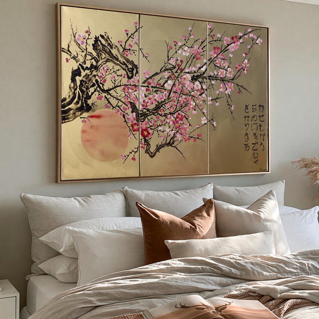 Japan Art Cherry Blossom and Sun Japanese Style Painting J205