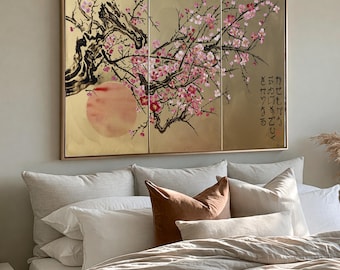 Japan art cherry blossom and sun Japanese style painting J205 Large paintings art canvas acrylic paintings gold wall art by artist Ksavera