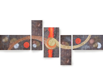 XXL Abstract Set 5 piece paintings 150x340cm or 120x260x4cm made to order art A1111/06 textured Painting Acrylic Contemporary Art by Ksavera