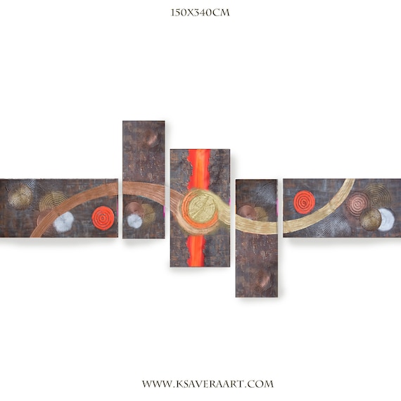 XXL Abstract Set 5 piece paintings 150x340cm or 120x260x4cm made to order art A1111/06 textured Painting Acrylic Contemporary Art by Ksavera