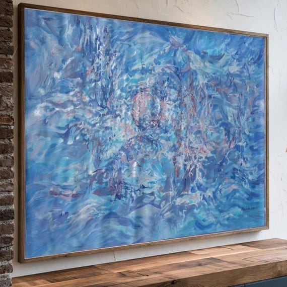 Abstract Canvas Painting i012 Bright Blue Artwork Unstretched, Large by Airinlea