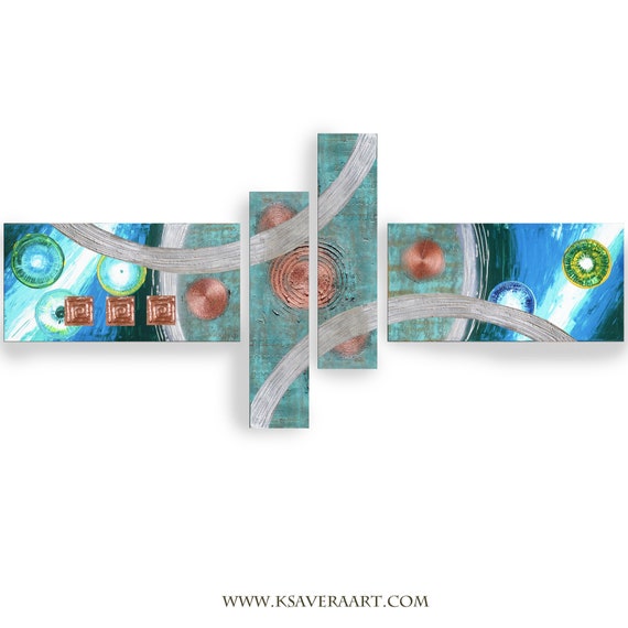 Copper patina Abstract Set 4 piece paintings modern art A2911/16 Abstract textured Painting Acrylic Contemporary Art by artist Ksavera