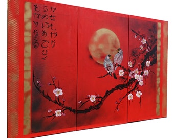Rot Japan art cherry blossom and love birds Japanese style Zen painting J187 Large paintings acrylic gold wall art by artist Ksavera