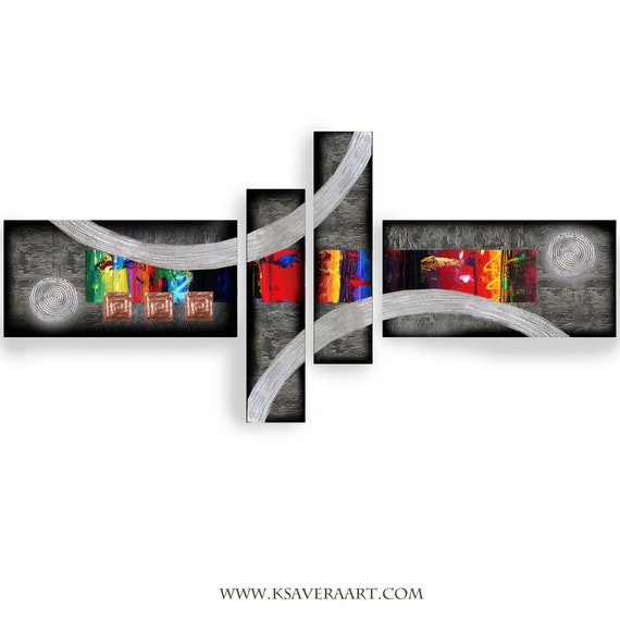 Silver rainbow Abstraction Set 4 piece paintings modern art A2011/17 Abstract textured Painting Acrylic Art for Lounge by artist Ksavera