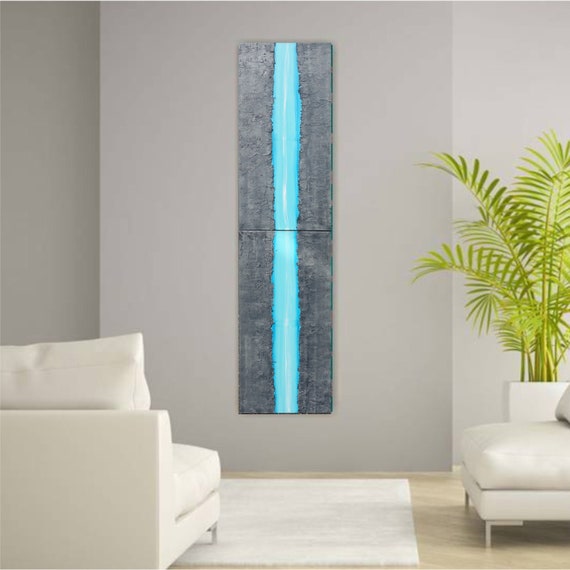 Blue Abstract Painting vertical long textured wall art A292 Acrylic Original Contemporary Art KSAVERA canvas mid century modern art