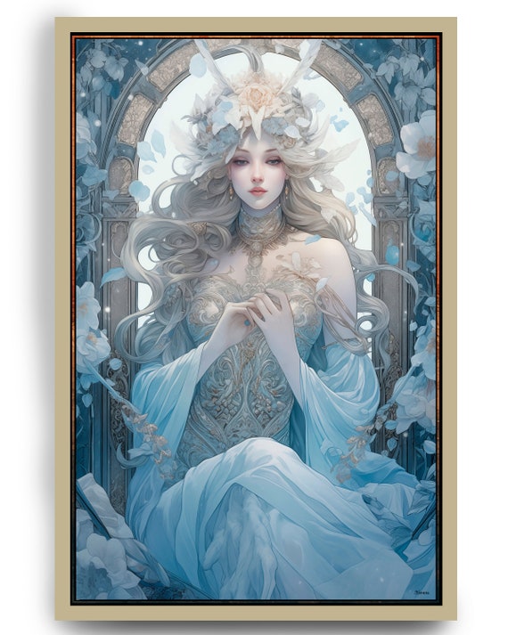 Goddess of winter DS0368 by artist Ksavera - Giclée print on the stretched canvas or the unstretched canvas, the fleece blanket or mat rug