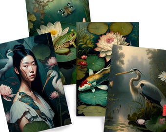 Japanese geisha DS0190 by Ksavera - Digital print set of 4 - synthography fine art prints - Printed on glossy premium fine art photo paper