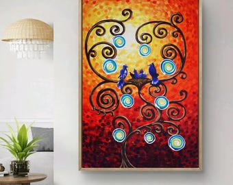 Weltbaum Familiengemälde B070 – großes expressionistisches handgemaltes Acrylbild auf Leinwand on Ksavera